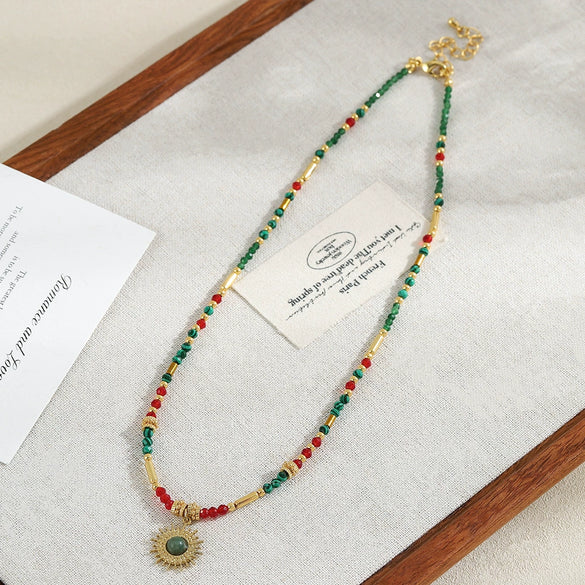 Wholesale Jewelry Light Luxury Minimalist Geometric Natural Stone And Copper Handmade Pendant Necklace With O Word Chain
