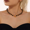Wholesale Jewelry Light Luxury Natural Stone Tiger Eye Bead Necklace 316L Stainless Steel Geometric Electroplated Chain For Women