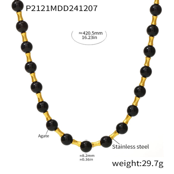 Wholesale Jewelry Light Luxury Natural Stone Tiger Eye Bead Necklace 316L Stainless Steel Geometric Electroplated Chain For Women