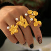 Wholesale Jewelry Light Luxury Pearl Flower 316L Stainless Steel Ring And Earrings With Electroplating