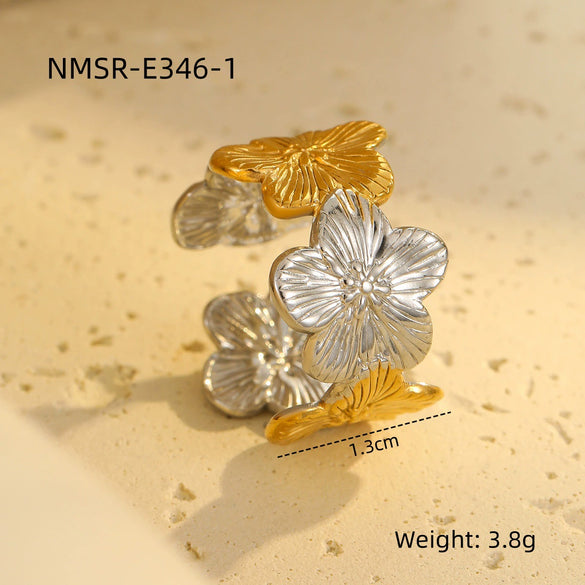 Wholesale Jewelry Light Luxury Retro Stainless Steel Electroplated Women's Geometric Bracelet And Ring Collection