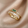 Wholesale Jewelry Light Luxury Retro Style Green Zircon Open Ushaped Stainless Steel Ring With 18K Gold Plated Electroplating For Women