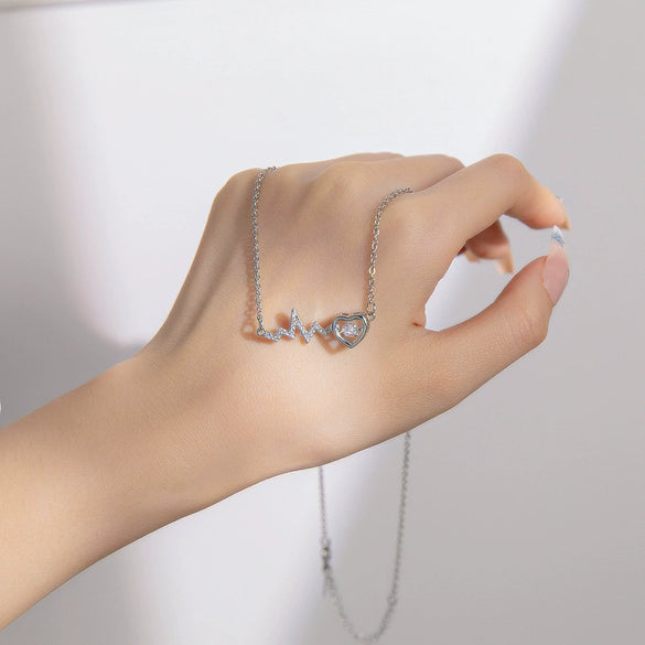 Wholesale Jewelry Light Luxury Simple Geometric Love Smart Necklace Women's Titanium Steel And Copper Collarbone Chain Set With Diamonds