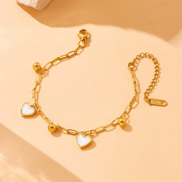 Wholesale Jewelry Light Luxury Simple Gold Plated Stainless Steel Heart Shape Pendant Chain Bracelet For Women