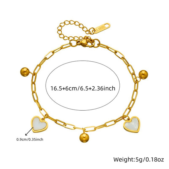 Wholesale Jewelry Light Luxury Simple Gold Plated Stainless Steel Heart Shape Pendant Chain Bracelet For Women