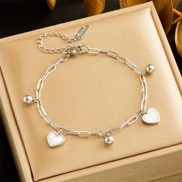 Wholesale Jewelry Light Luxury Simple Gold Plated Stainless Steel Heart Shape Pendant Chain Bracelet For Women