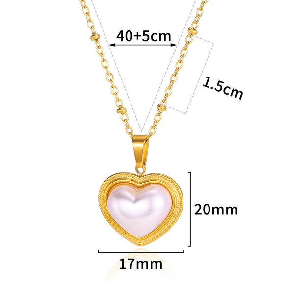 Wholesale Jewelry Light Luxury Stainless Steel Imitation Pearl Love Pendant Electroplated Necklace