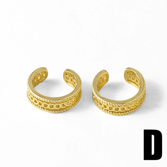 Wholesale Jewelry Light Luxury Style Copper Electroplated Cut Out Cshaped Nonpiercing Ear Frame Earrings