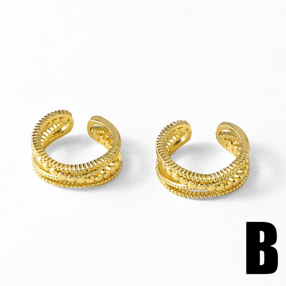 Wholesale Jewelry Light Luxury Style Copper Electroplated Cut Out Cshaped Nonpiercing Ear Frame Earrings