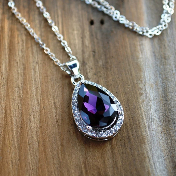 Wholesale Jewelry Light Luxury Style Copper Mixed Gemstone Setting Zirconia Drop Shape Geometric Pendant Necklace For Women