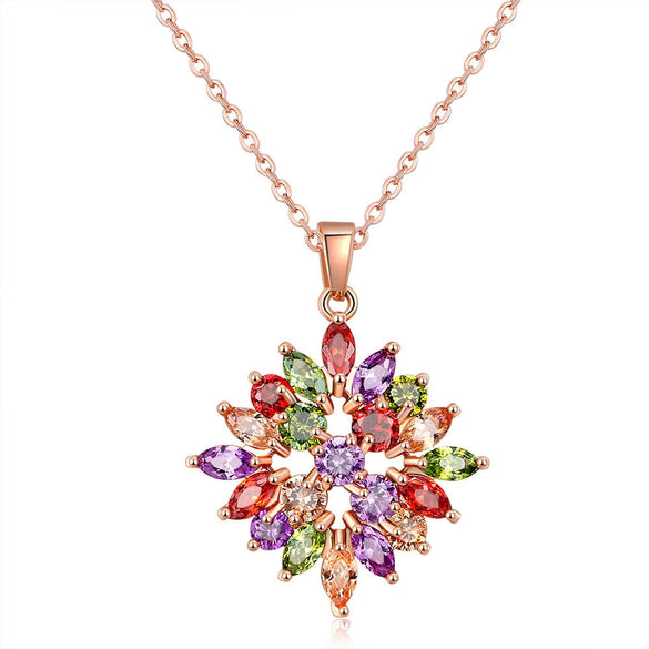 Wholesale Jewelry Light Luxury Style Flower Copper Alloy Pendant Necklace With Twist Chain And Electroplating