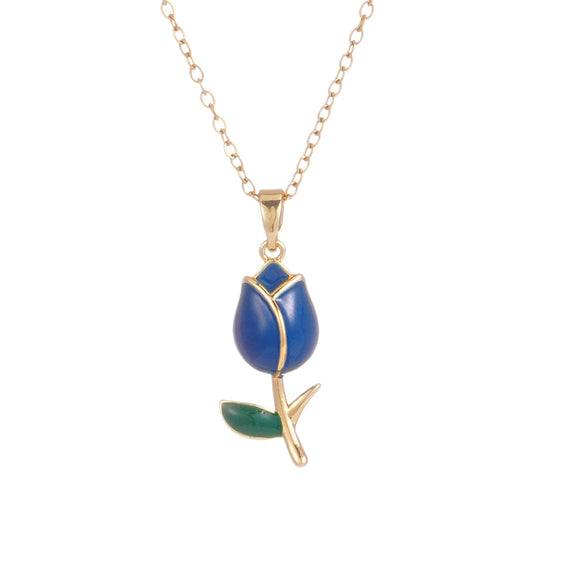 Wholesale Jewelry Light Luxury Style Flower Tulip Copper Clavicle Chain Necklace With Mixed Gemstone Setting And Electroplating