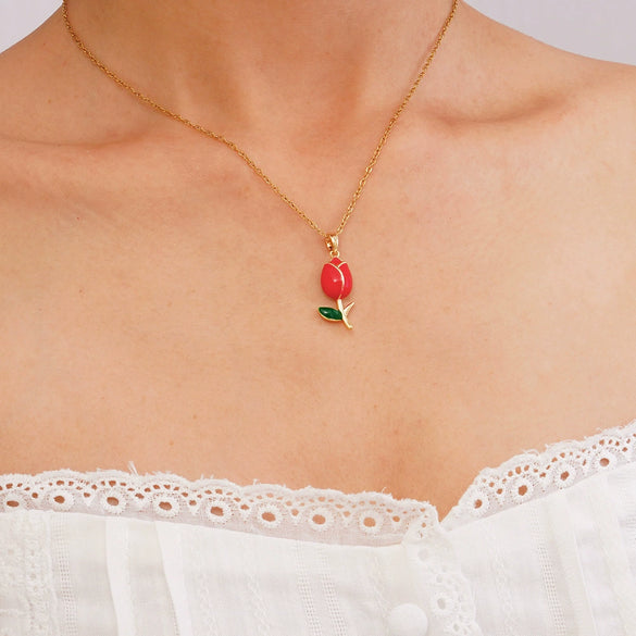 Wholesale Jewelry Light Luxury Style Flower Tulip Copper Clavicle Chain Necklace With Mixed Gemstone Setting And Electroplating