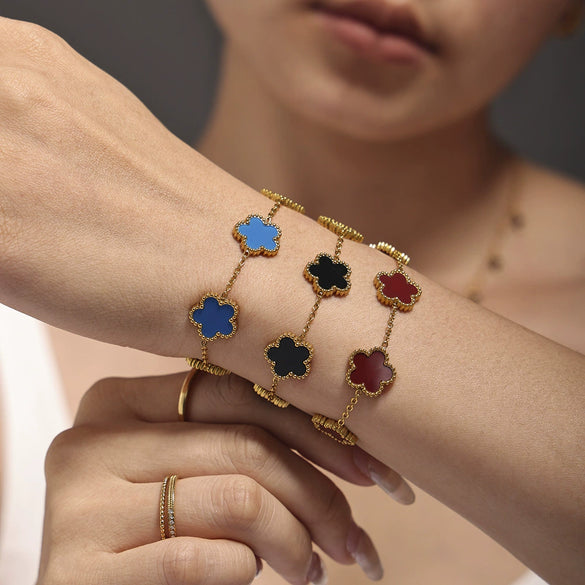 Wholesale Jewelry Light Luxury Style Geometric And Flower Pattern Stainless Steel Bracelet