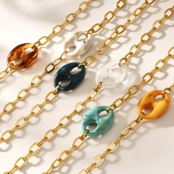 Wholesale Jewelry Light Luxury Style Geometric 316L Stainless Steel And 316L Stainless Steel Electroplated Pig Nose Oshaped Chain Clavicle Necklace For Women