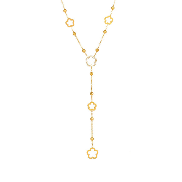 Wholesale Jewelry Light Luxury Style Geometric 316L Stainless Steel And 316L Stainless Steel Electroplating Tassel Zircon Flower Bead Necklace For Women