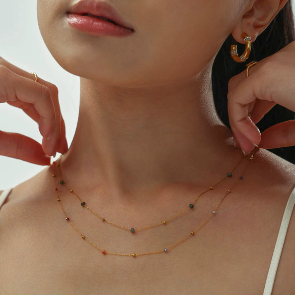 Wholesale Jewelry Light Luxury Style Geometric Titanium Steel Cross Handmade Beaded Necklace With Electroplating