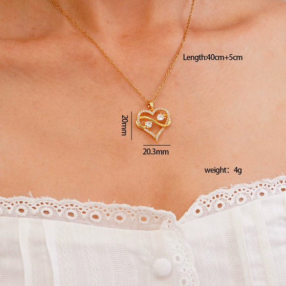 Wholesale Jewelry Light Luxury Style Heart Shape Copper Inlaid Zircon O Word Chain Women's Necklace