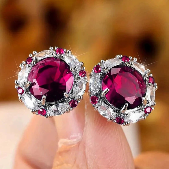 Wholesale Jewelry Light Luxury Style Round Copper Earrings Inlaid With Zircon For Women