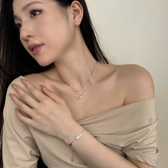 Wholesale Jewelry Light Luxury Style Silver 925 Sterling Silver Aircraft Around The Earth Stars Sun And Moon Clouds Cosmic Electroplated Earrings Necklace Bracelet For Women