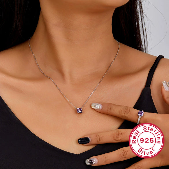 Wholesale Jewelry Light Luxury Style Square 925 Sterling Silver Zircon Inlaid Necklace Earrings