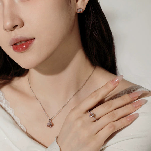 Wholesale Jewelry Light Luxury Style 925 Sterling Silver Love Bow Heart Water Drop Bell Electroplated Earrings Necklace Ring For Women
