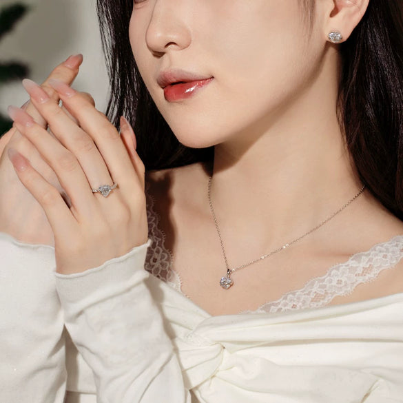 Wholesale Jewelry Light Luxury Style 925 Sterling Silver Love Bow Heart Water Drop Bell Electroplated Earrings Necklace Ring For Women