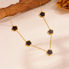 Wholesale Jewelry Light Luxury Style Titanium Steel Geometric And Five Leaf Flower Electroplated Three Piece Jewelry Set For Women