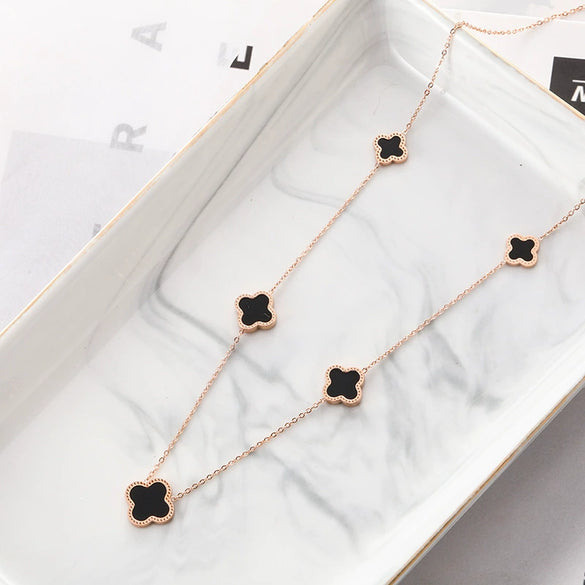 Wholesale Jewelry Light Luxury Titanium Steel Fourleaf Clover Gold Inlaid Necklace