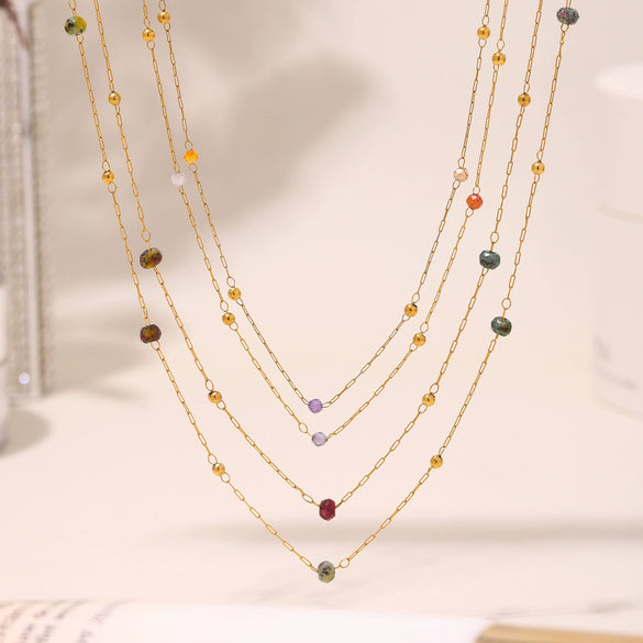 Wholesale Jewelry Light Luxury 316L Stainless Steel Geometric Cross Chain Handmade Beaded Necklace For Women