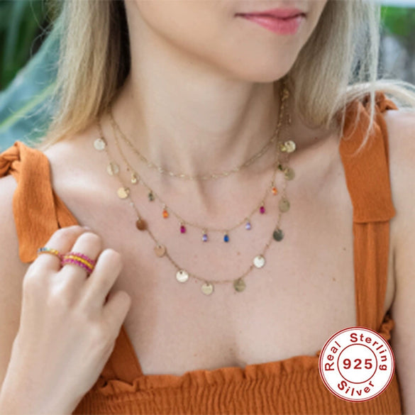 Wholesale Jewelry Light Luxury Water Drop S925 Sterling Silver Pendant Necklace With Geometric Pattern And Environmental Protection Electroplating