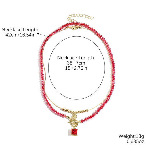 Wholesale Jewelry Little Fresh Style Heart Shape Alloy Pendant Artificial Crystal Double Layer String Of Pearls Necklace With Electroplating