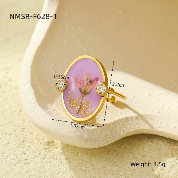 Wholesale Jewelry Love Dried Flower Stainless Steel Ring Electroplated Fashion Geometric Women's