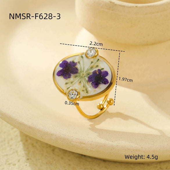 Wholesale Jewelry Love Dried Flower Stainless Steel Ring Electroplated Fashion Geometric Women's