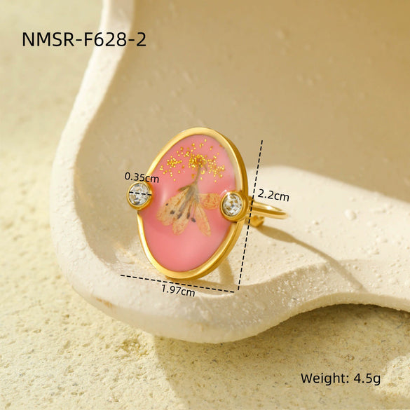 Wholesale Jewelry Love Dried Flower Stainless Steel Ring Electroplated Fashion Geometric Women's