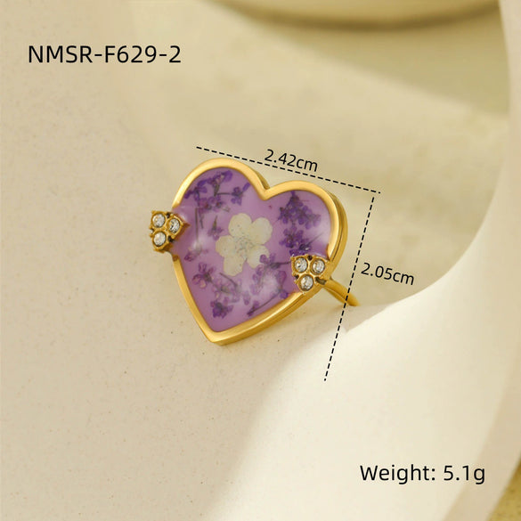 Wholesale Jewelry Love Dried Flower Stainless Steel Ring Electroplated Fashion Geometric Women's