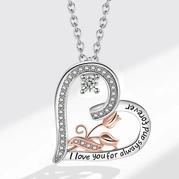 Wholesale Jewelry Love Rose Pendant Necklace Heart Shaped Copper Fashion Jewelry For Women