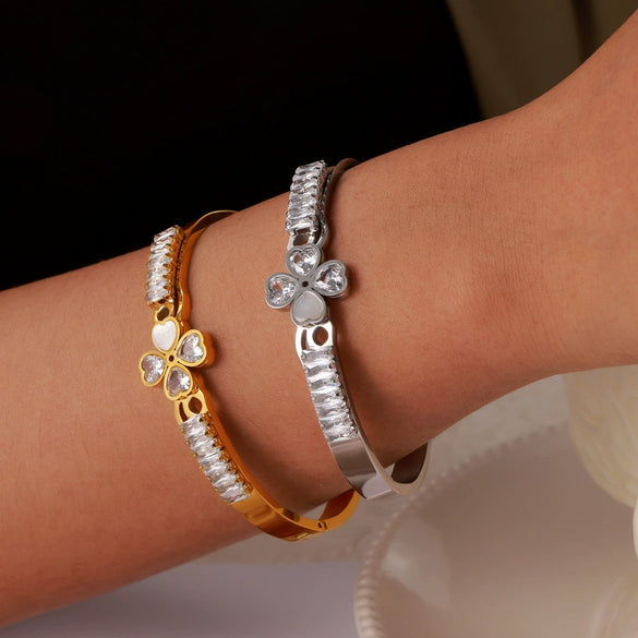 Wholesale Jewelry Love Stitching Shape Inlaid Zircon White Shellfish 316L Stainless Steel Bracelet Niche Geometric Electroplated