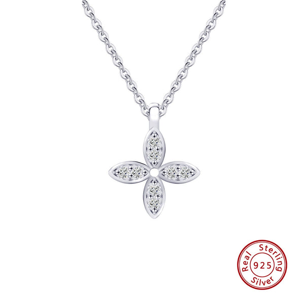Wholesale Jewelry Lucky Clover Necklace Pure Silver Chain With Silver Flower Zircon Pendant Electroplated