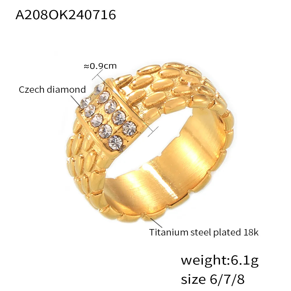 Wholesale Jewelry Luxurious Vacation Modern Style Solid Color Titanium Steel Rhinestones 18K Gold Plated Plating Inlay Rings