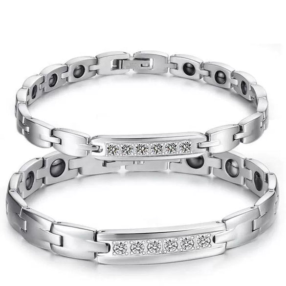 Wholesale Jewelry Magnetic Couple Titanium Steel Bracelet With Geometric Pattern And Diamonds