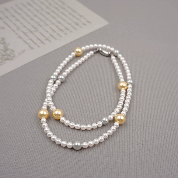 Wholesale Jewelry Maillard Style Geometric Imitation Pearls Handmade Long Sweater Chain Necklace For Women