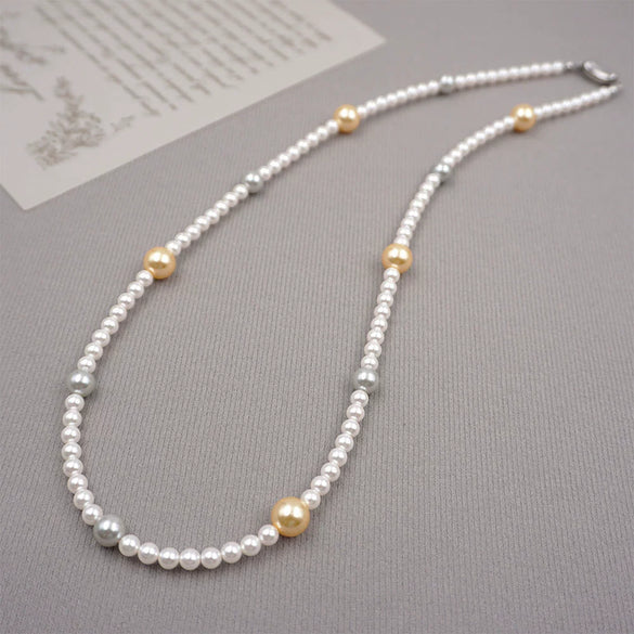 Wholesale Jewelry Maillard Style Geometric Imitation Pearls Handmade Long Sweater Chain Necklace For Women