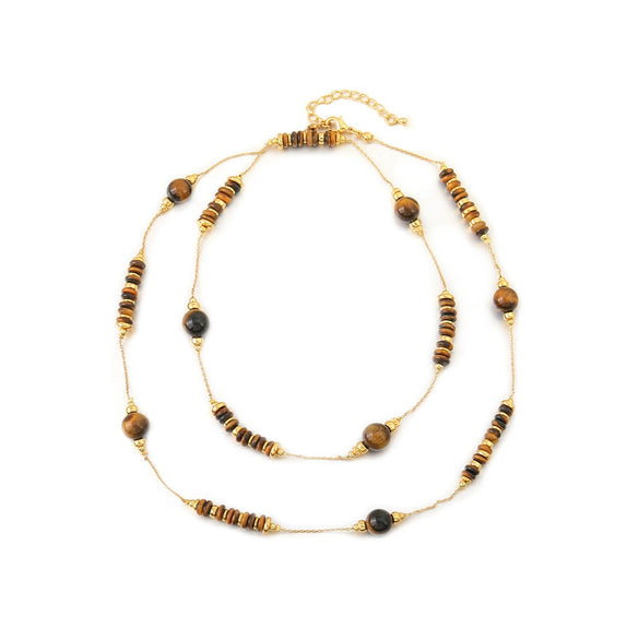 Wholesale Jewelry Maillard Style Tiger Eye Stone And Copper Handmade Geometric Pattern Necklace