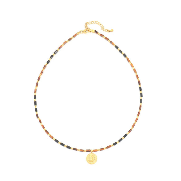 Wholesale Jewelry Maillard Style Tiger Eye Stone And Copper Handmade Geometric Pattern Necklace