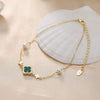 Wholesale Jewelry Malachite Four Leaf Clover Geometric Anklet 925 Sterling Silver Plating For Women