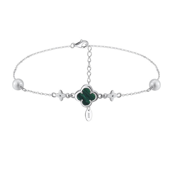 Wholesale Jewelry Malachite Four Leaf Clover Geometric Anklet 925 Sterling Silver Plating For Women
