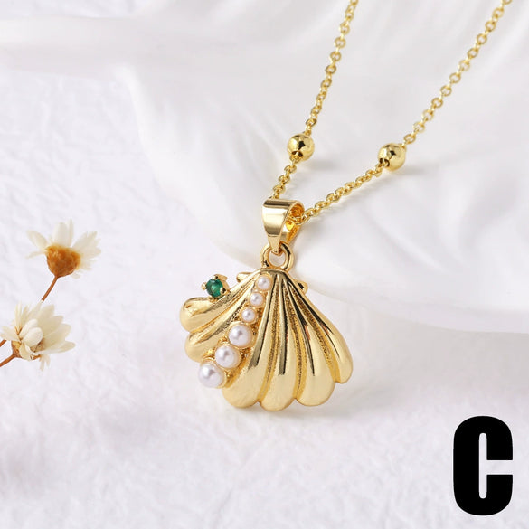 Wholesale Jewelry Marine Design Starfish Pearl Shell Pendant Necklace Copper Electroplated O Word Chain For Women
