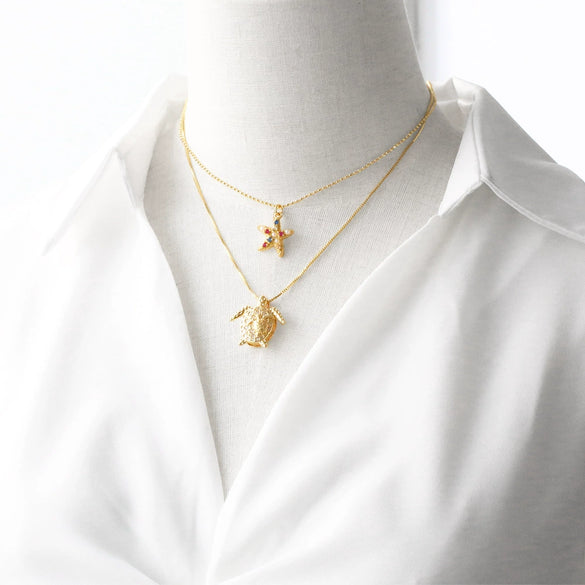 Wholesale Jewelry Marine Design Starfish Pearl Shell Pendant Necklace Copper Electroplated O Word Chain For Women