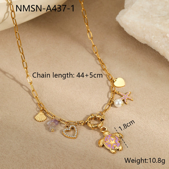 Wholesale Jewelry Marine Elements Turtle Pendant Stainless Steel 18K Gold Plated Necklace Fashion Animal Geometric Zodiac Design